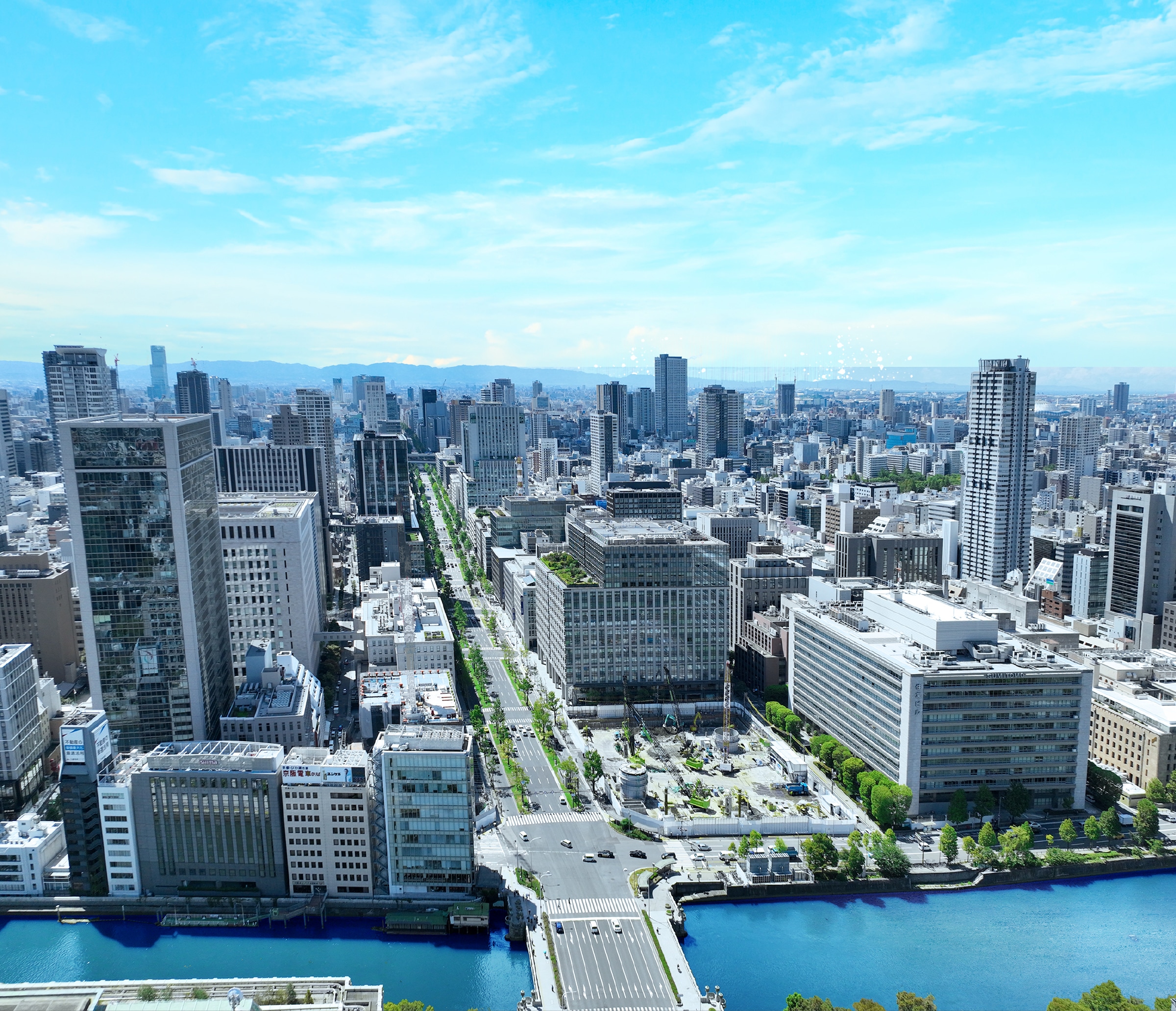淀屋橋上空からの空撮写真